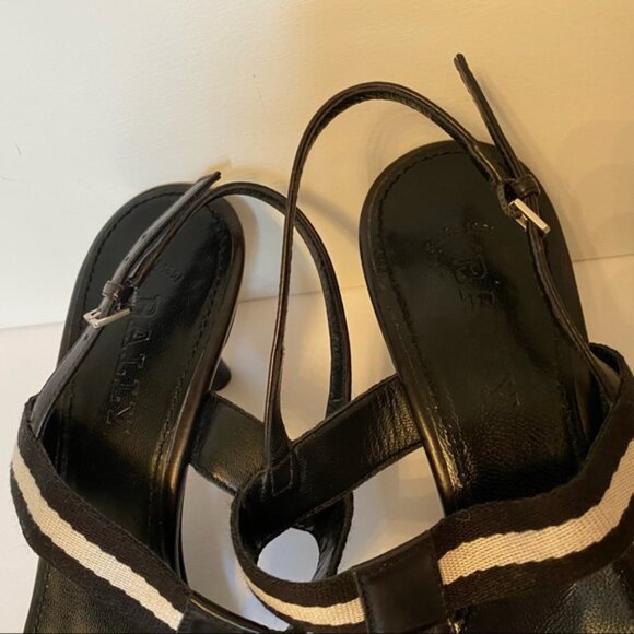 BALLY SHOES SANDALS HEELS BLACK LEATHER T ANKLE STRAPS SIZE 38.5 EU ITALY - Picture 5 of 11